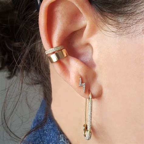 gold celine earrings|wide gold ear cuff earrings.